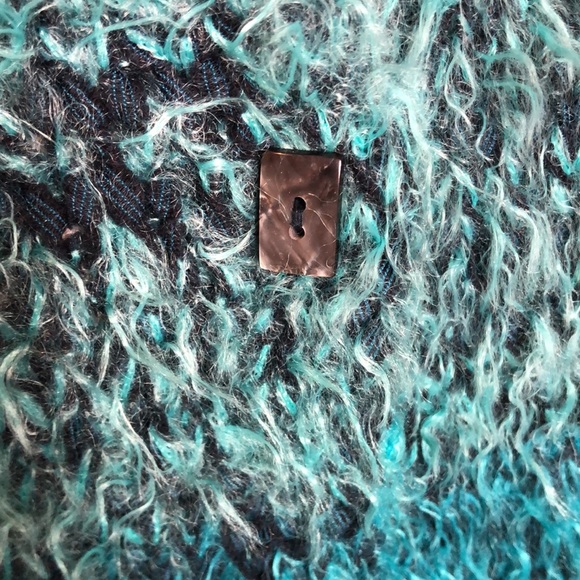 Sigrid Olsen Sport Cardigan Sweater Eyelash Blues & Greens Sz L Raglan Sleeves - Picture 2 of 12